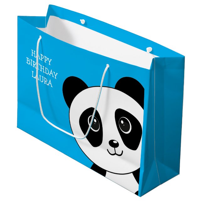 Blue Panda Bear Birthday Large Gift Bag (Front Angled)