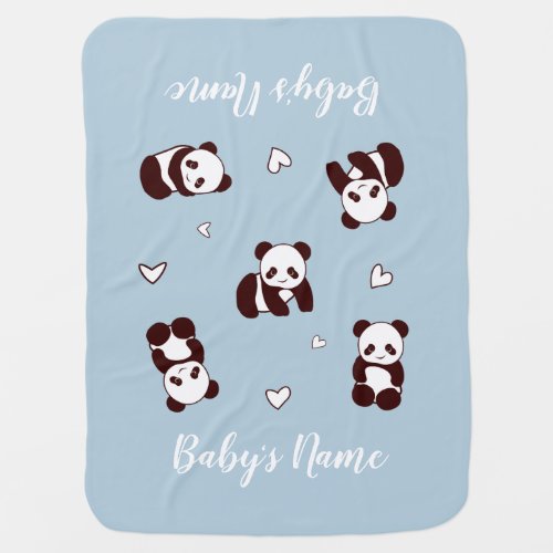 Blue Panda Heart Baby Blanket