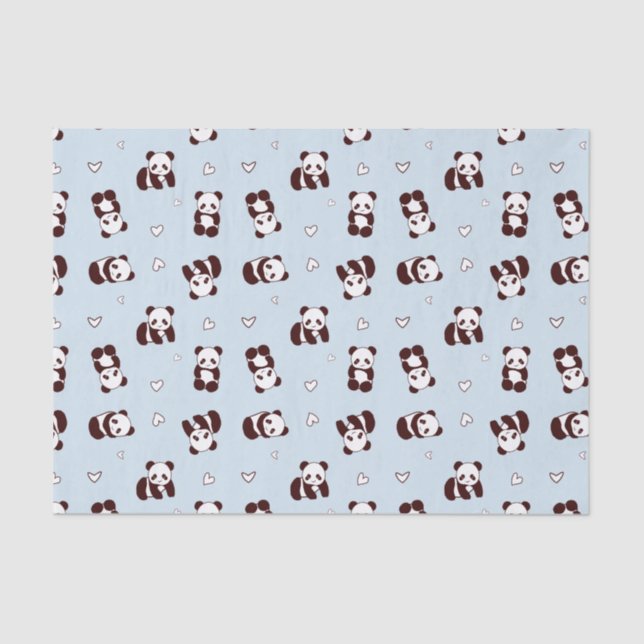 Blue  Panda Heart Tissue Paper (Front)