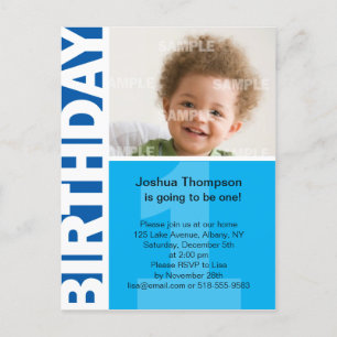 Blue Panel 1st Birthday Invitation