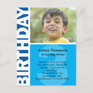 Blue Panel 3rd Birthday Invitation
