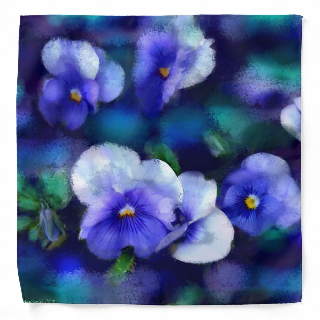 Blue Pansies Bandana / Handkerchief Floral (Front)