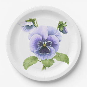 Blue Pansies  Botanical Art Paper Plates
