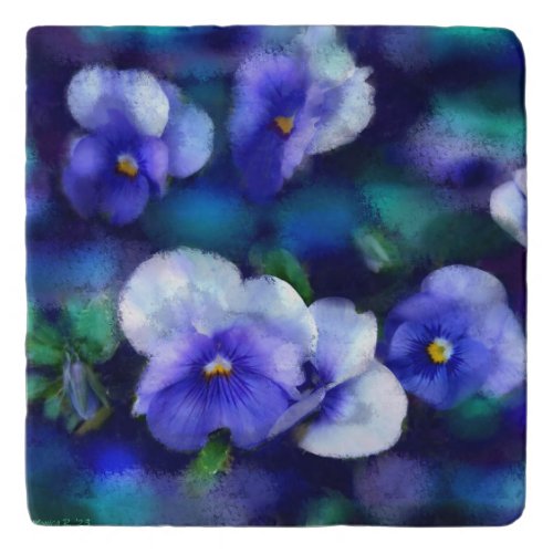 Blue Pansies Floral Ceramic Trivet