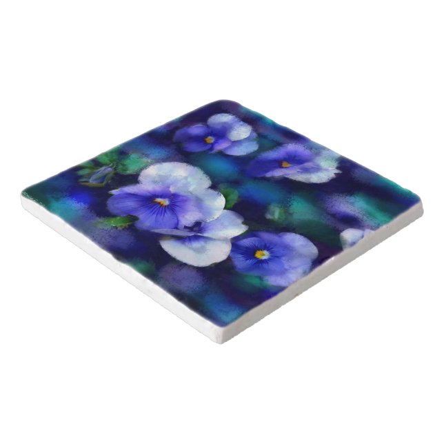 Blue Pansies Floral Ceramic Trivet (Corner)