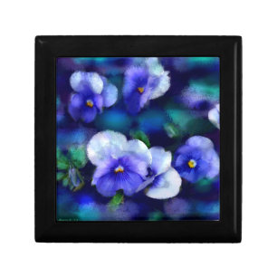Blue Pansies Floral Wooden Jewelry Keepsake Box