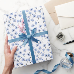 Blue Pansies on White Wrapping Paper