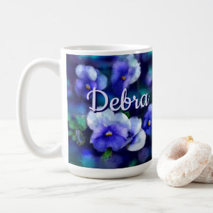 Blue Pansies Pansy Flower Floral Personalized Coffee Mug