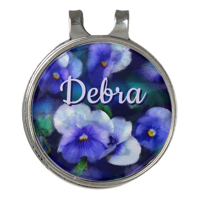 Blue Pansies Pansy Flower Floral Personalized Golf Hat Clip (Front)