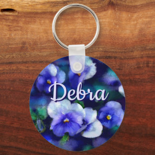 Blue Pansies Pansy Flower Floral Personalized Keychain