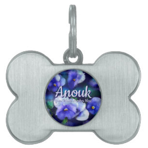 Blue Pansies Pansy Flower Floral Personalized Pet ID Tag