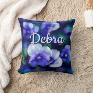 Blue Pansies Pansy Flower Floral Personalized Throw Pillow