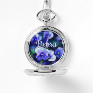 Blue Pansies Pansy Flower Floral Personalized Watch
