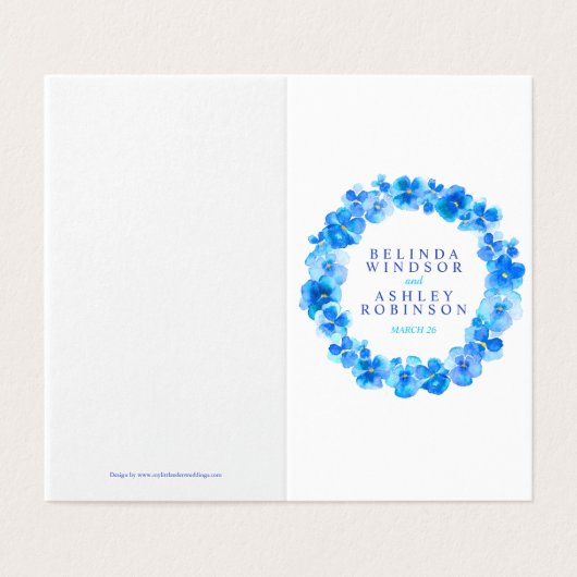 Blue pansy art wedding details schedule map (Outside Unfolded)