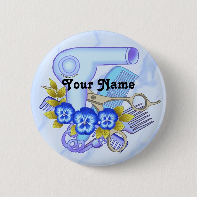 Blue Pansy Beautician  Button (Front)