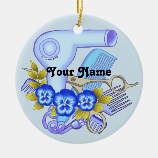 Blue Pansy Beautician Ceramic Ornament (Front)