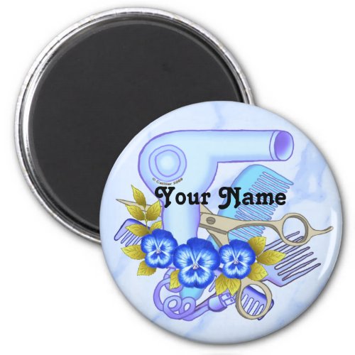 Blue Pansy Beautician custom name Magnet