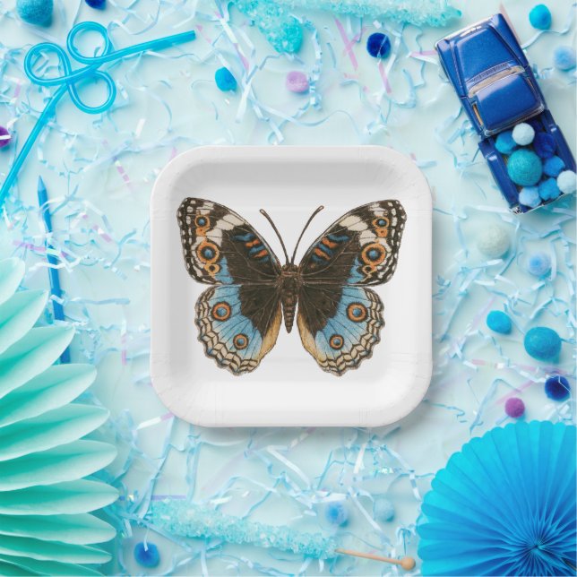 Blue Pansy Butterfly Paper Plates (Party)