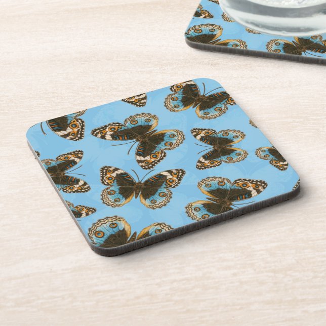 Blue Pansy Butterfly pattern Beverage Coaster (Left Side)