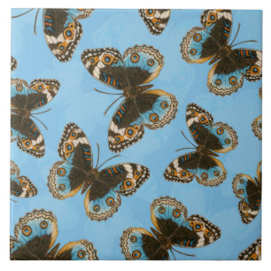 Blue Pansy Butterfly pattern Ceramic Tile