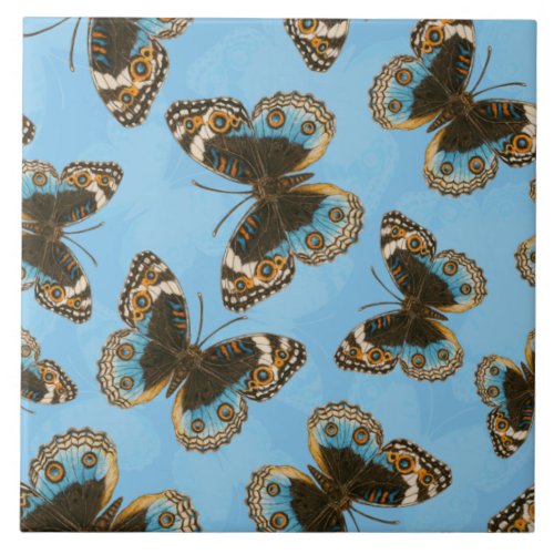 Blue Pansy Butterfly pattern Ceramic Tile