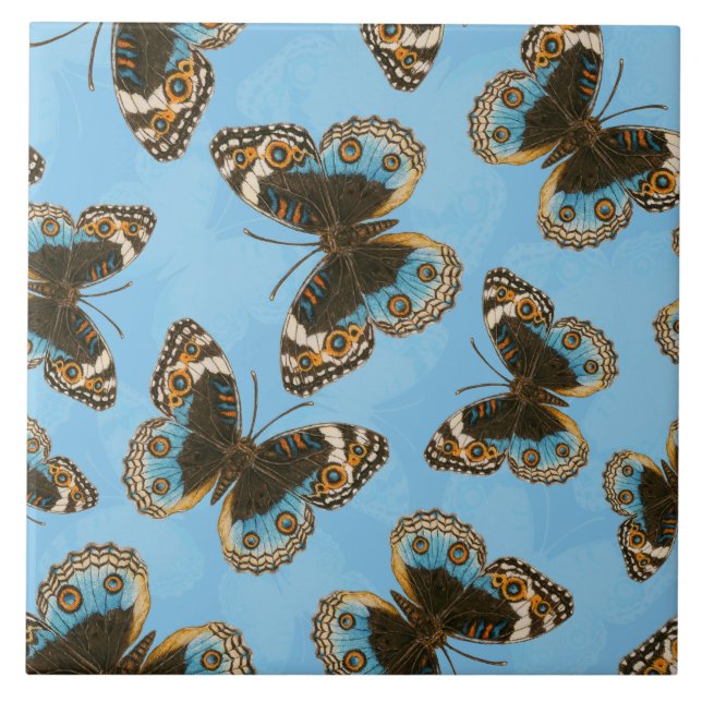 Blue Pansy Butterfly pattern Ceramic Tile (Front)