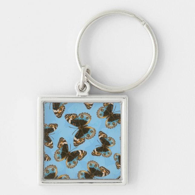 Blue Pansy Butterfly pattern Keychain (Front)