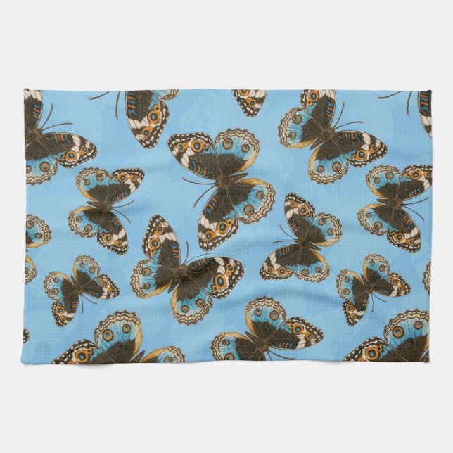 Blue Pansy Butterfly pattern Kitchen Towel (Horizontal)