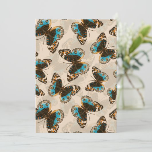 Blue Pansy Butterfly pattern on off white (Standing Front)