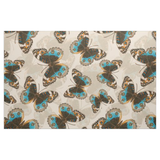 Blue Pansy Butterfly pattern on off white Fabric