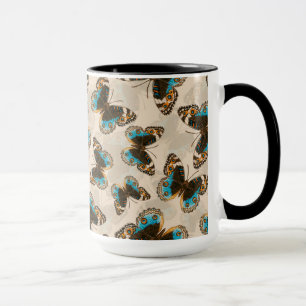 Blue Pansy Butterfly pattern on off white Mug