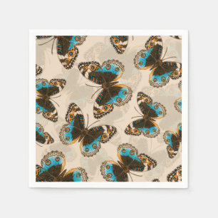 Blue Pansy Butterfly pattern on off white Napkins