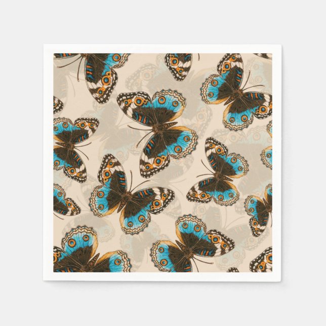 Blue Pansy Butterfly pattern on off white Napkins (Front)