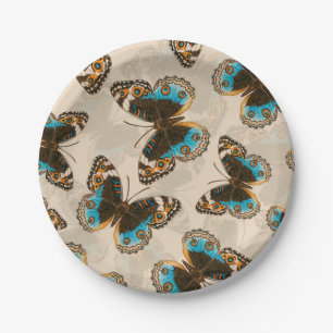 Blue Pansy Butterfly pattern on off white Paper Plates