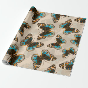 Blue Pansy Butterfly pattern on off white Wrapping Paper