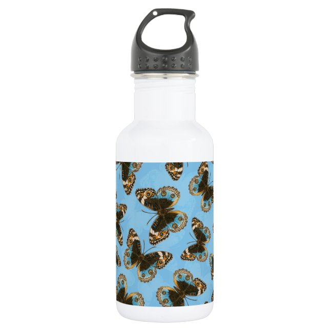 Blue Pansy Butterfly pattern Stainless Steel Water Bottle (Front)