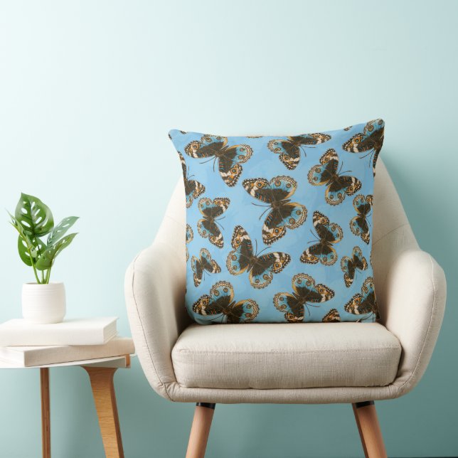 Blue Pansy Butterfly pattern Throw Pillow (Chair)