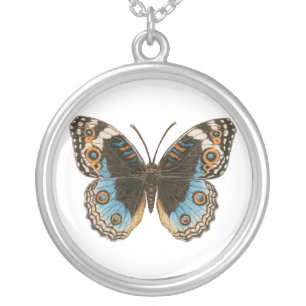 Blue Pansy Butterfly Silver Plated Necklace