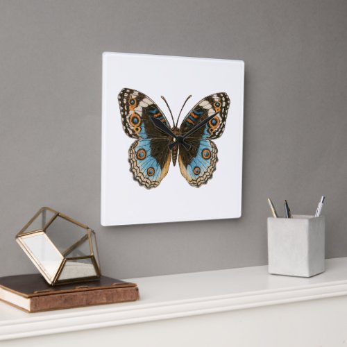 Blue Pansy Butterfly Square Wall Clock