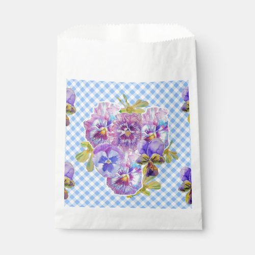Blue Pansy check Flowers floral Party Favor Bags