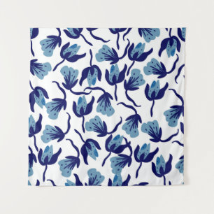 Blue Pansy Floral: Hand-Drawn Seamless. Tapestry