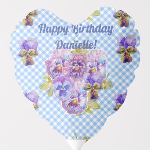 Blue Pansy floral Watercolor Birthday Balloon