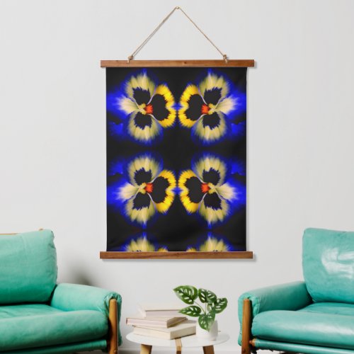 Blue Pansy Flower Abstract Pattern  Hanging Tapestry