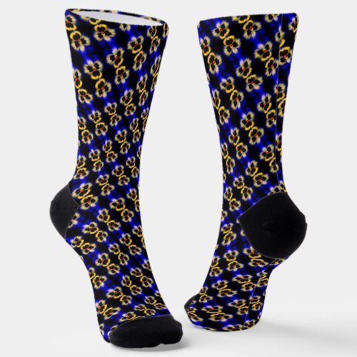Blue Pansy Flower Abstract Pattern  Socks