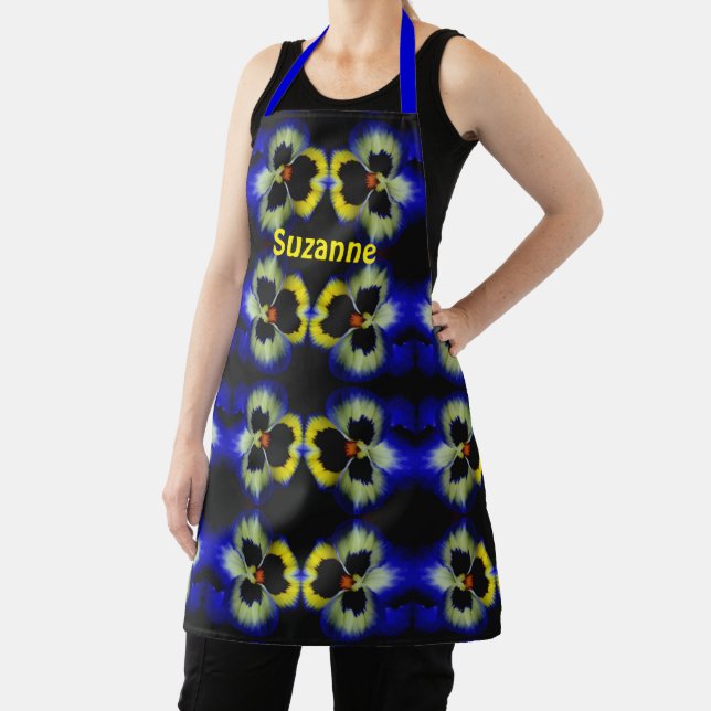 Blue Pansy Flower Art Pattern Personalized  Apron (Insitu)