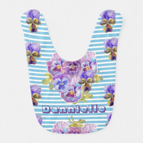 Blue Pansy Flower Cute Floral Baby Girls Bib