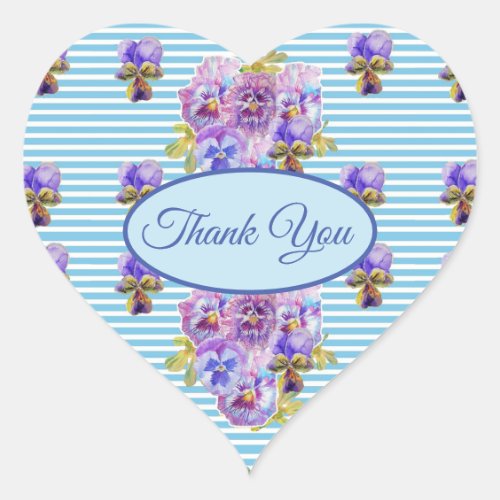 Blue Pansy Flower floral Thank You Pattern Heart  Heart Sticker