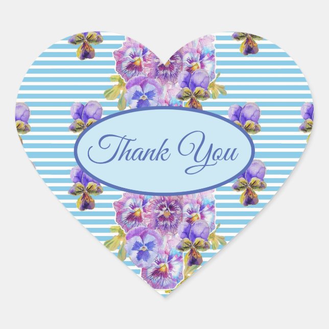 Blue Pansy Flower floral Thank You Pattern Heart  Sticker (Front)