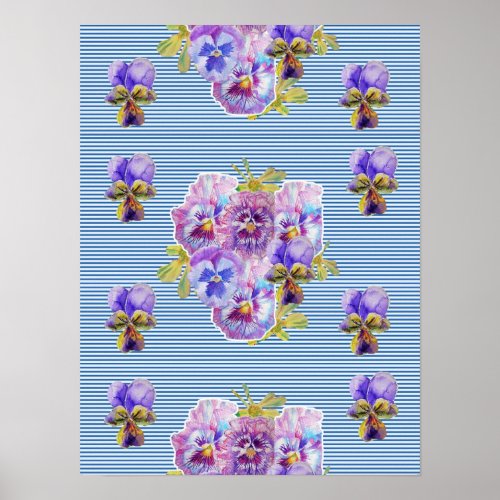 Blue Pansy flower flowers Shabby Chic Poster