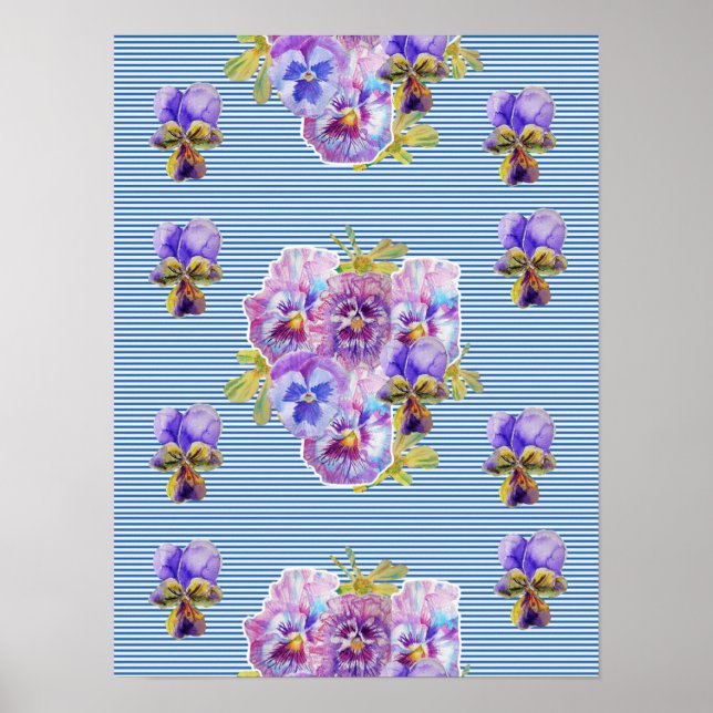 Blue Pansy flower flowers Shabby Chic Poster (Front)